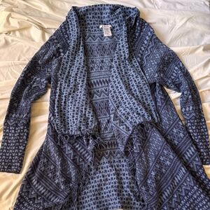 Disney Parks Resort Mickey Mouse Fair Isle blue open-front cardigan with fringe